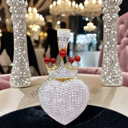 Crown Heart Silver Fully Iced Pendant