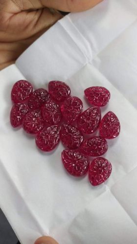 Red Glass Fills Flower Carving