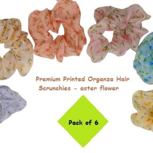 Premium Printed Organza Hair Scrunchies for Girls and Women -Small aster