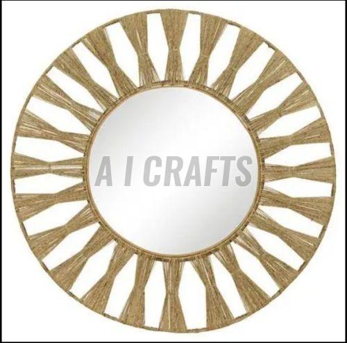 Single Round Jute Mirror Boho Wall