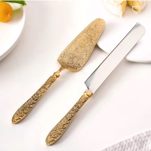 Royal Vintage Brass Cake Knife &AMP; Server Set – Timeless Elegance for Special Occasions