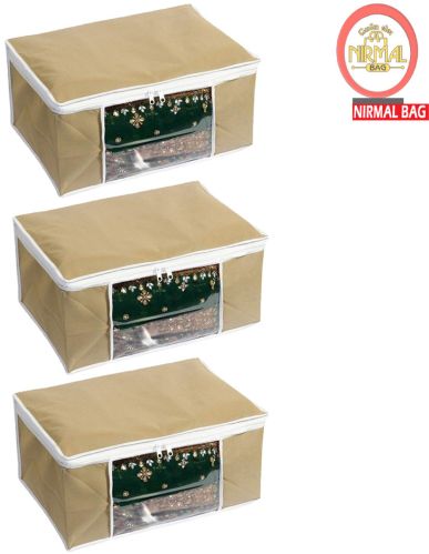 3 Pcs Combo Beige Plain Storage Bag