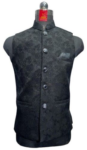 Shining Black Partywear Waistcoat Jacket