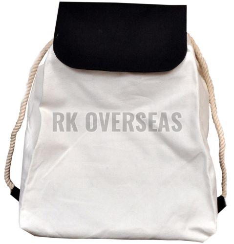 White Cotton Canvas Backpack Bag