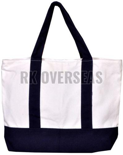 White and Blue Cotton Canvas Tote Bag