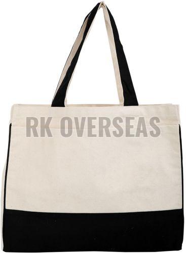 Cream and Black Cotton Canvas Tote Bag
