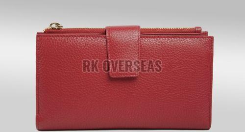 Ladies Red Long Buckle Leather Wallet