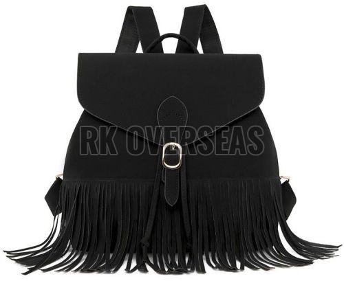 Black Frill Leather Backpack Bag