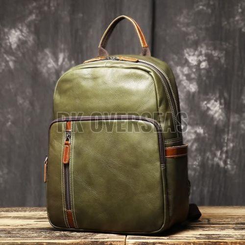 Plain Green Leather Backpack Bag