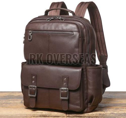 Plain Brown Leather Backpack Bag