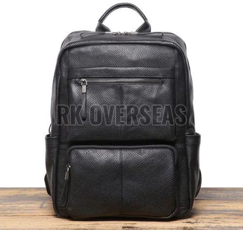 Plain Black Leather School Backpack Bag