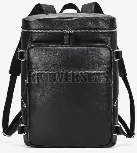 Solid Black Leather Backpack Bag
