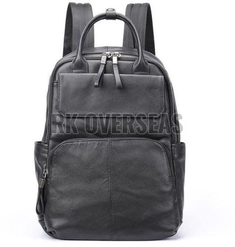 Unisex Black Leather Backpack Bag