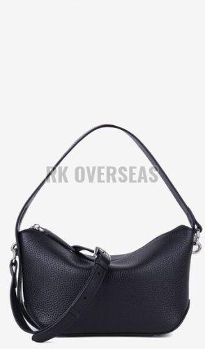Ladies Plain Black Leather Shoulder Bag