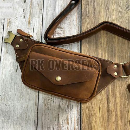 Plain Brown Soft Leather Waist Bag