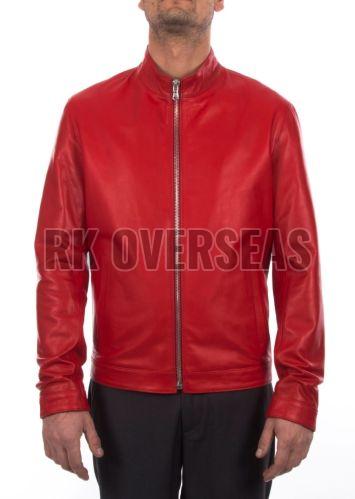 Mens Full Sleeve Red Leather Jacket