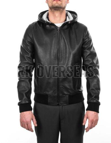 Mens Black Hooded Leather Jacket