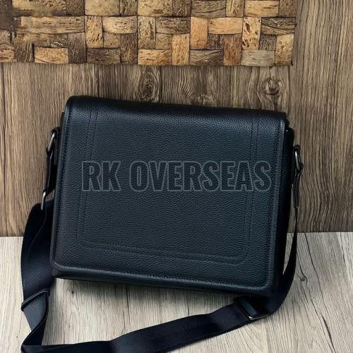 Mens Black Plain Leather Side Bag
