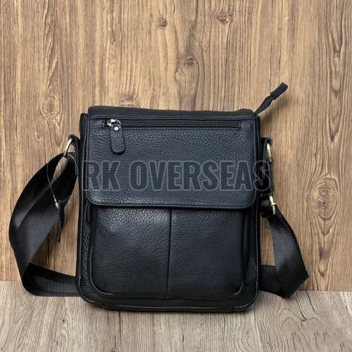 Mens Black Leather Sling Bag