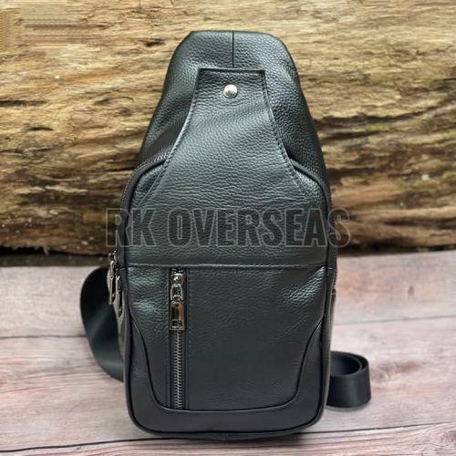 Mens Leather Plain Black Sling Bag