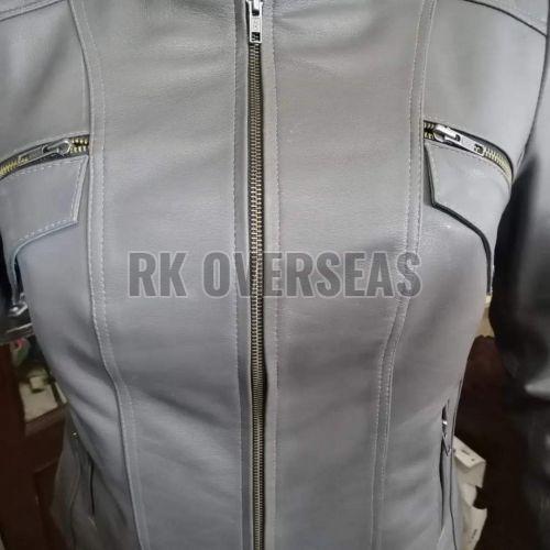 Ladies Grey Leather Jacket