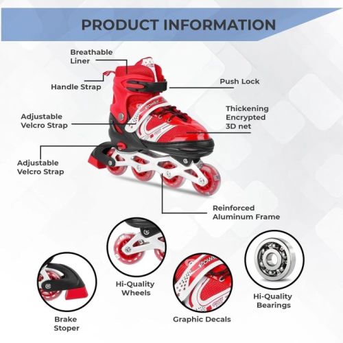 Red Adjustable Aluminium Inline Skates