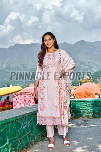 Ladies Floral Printed Light Pink Cotton Pant Suit Set