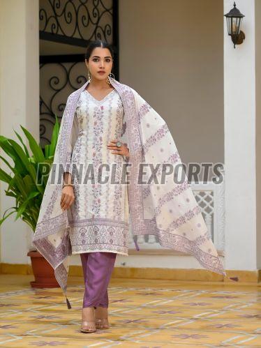 Ladies Lavender Viscose Santoon Printed Suit Set