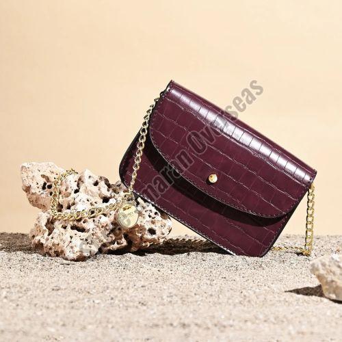 Elegant Leather Sling Purse with Chain Strap