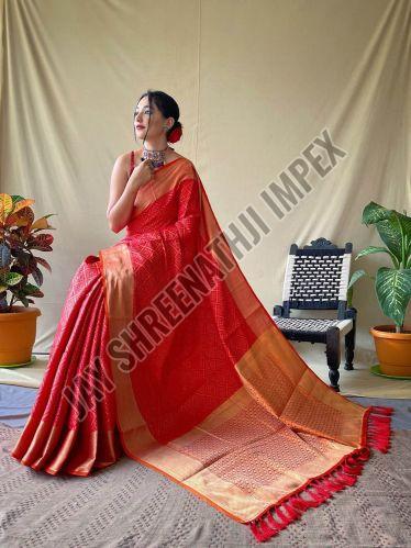 Ladies  Party Wear Patola Pink Silk Saree