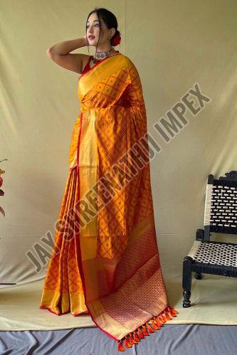 Ladies Party Wear Yellow Patola Saree