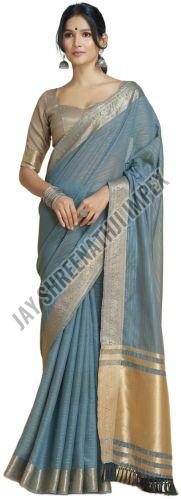 Ladies Plain Grey Silk Saree