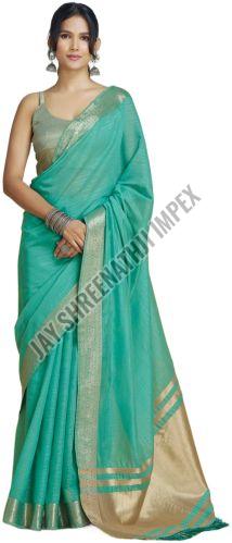 Ladies Plain Sea Green Silk Saree