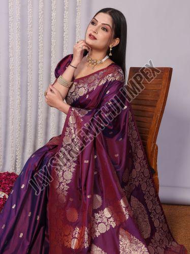 Ladies Wine Banarasi Silk Saree