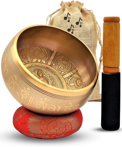 Solid Brass Handmade Tibetan Meditation Singing Bowl Set