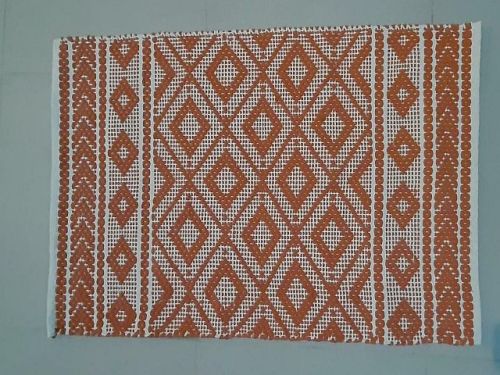 Rectangular White and Orange Cotton Door Mat