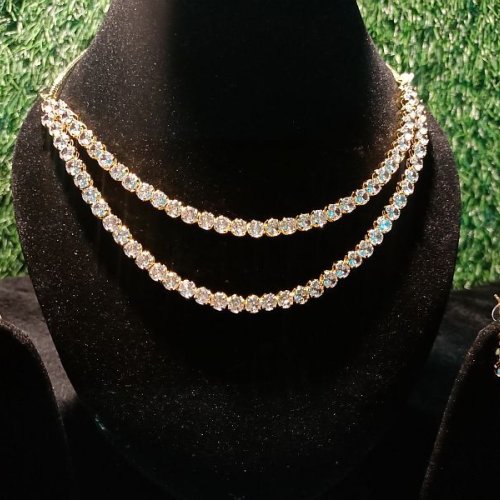 Double Layer Solitaire Diamond Necklace Set