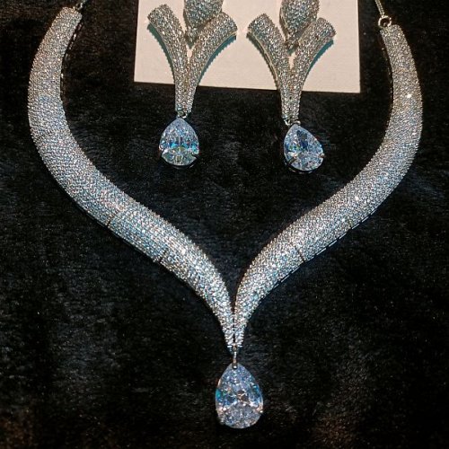 Nano Stone American Diamond Necklace Set