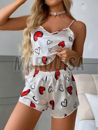 Ladies Heart Printed Pajama Set