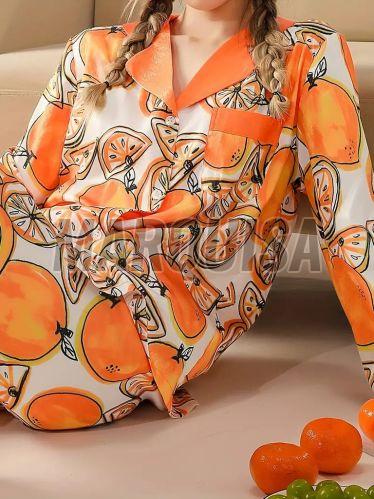 Orange Print Pajama Set