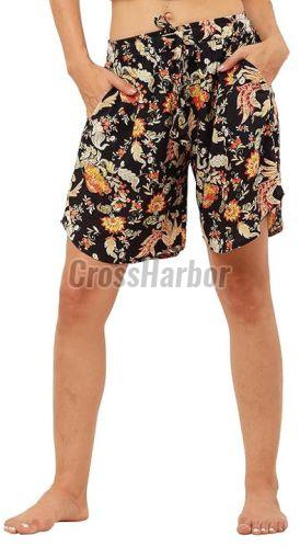 Ladies Multicolor Rayon Print Culotte Shorts