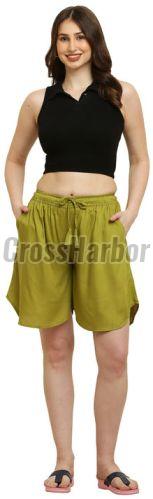 Ladies Olive Green Plain Rayon Shorts