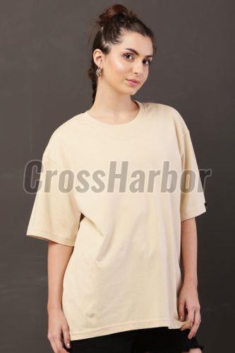 Ladies Plain Beige Oversized T-Shirt