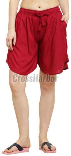 Ladies Plain Maroon Rayon Culotte Shorts