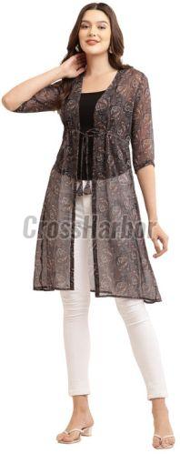 Ladies Premium Chiffon Printed Long Shrug