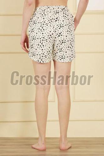 Ladies Regular Black Heart Printed Rayon Shorts