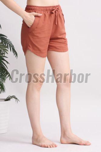 Ladies Rust Brown Linen Casual Shorts