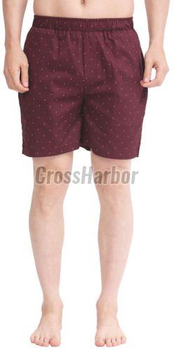Mens Maroon Triangle Printed Cotton Shorts