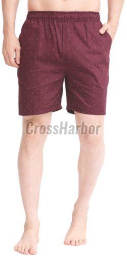 Mens Maroon Triangle Printed Cotton Shorts with Back Pocket