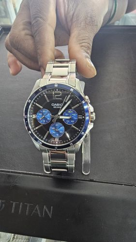 Casio Silver & Navy Blue Mens Watch